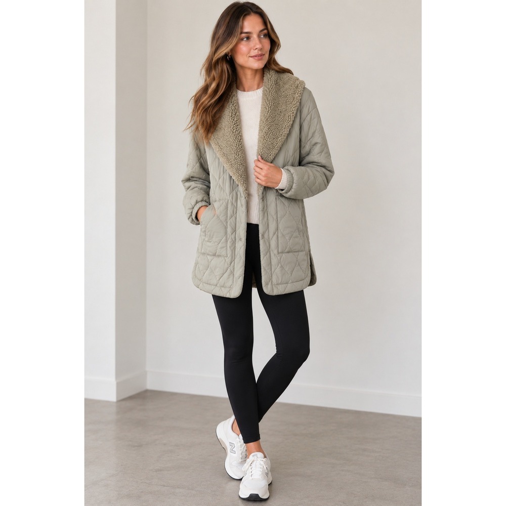 Spiritual Gangster Ivy Quilted Sherpa Jacket Sage green XS/S Elevated Athleisure